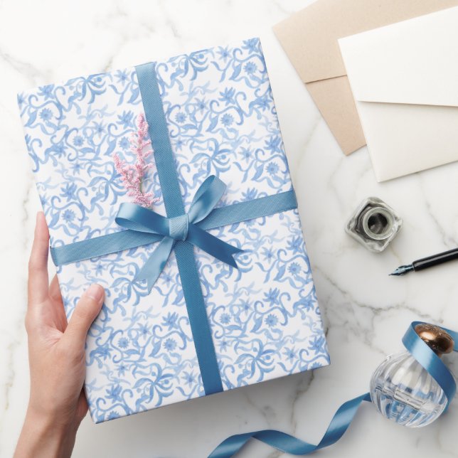 Papier Cadeau Aquarelle bleu floral (Cadeaux)