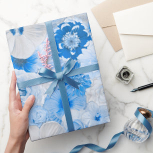Papier Cadeau Aquarelle Bleu Jardin Fleurs N'importe quelle occa