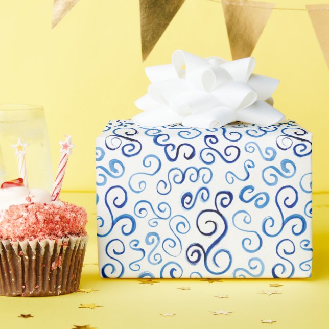 Papier Cadeau Aquarelle bleu lunaire Courbes Abstraites (Fête d'anniversaire)