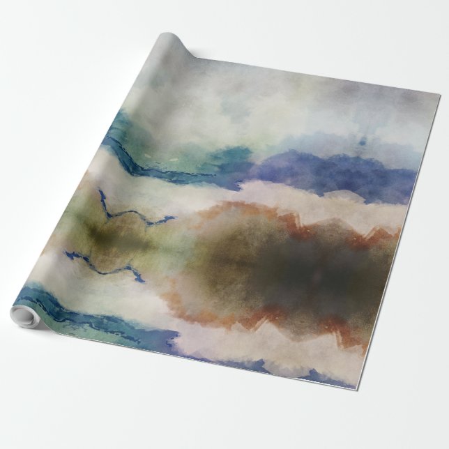 Papier Cadeau Aquarelle bleue et terre cuite (Déroulé)