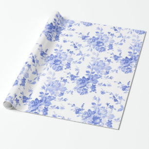 Papier Cadeau Aquarelle bleue Floral