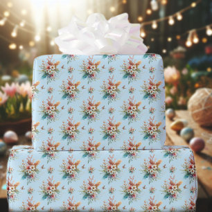 Papier Cadeau Aquarelle bleue Pastel Croix florale Pâques