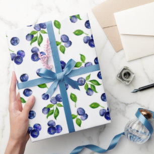 Papier Cadeau Aquarelle Bleuets Motif Baies mûres