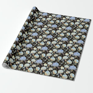 Papier Cadeau Aquarelle Blue Hydrangea : Motif foncé sans couleu