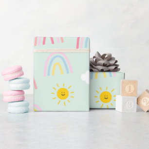 Papier Cadeau Aquarelle Boho arc-en-ciel et soleil