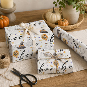 Papier Cadeau Aquarelle Boo Halloween 