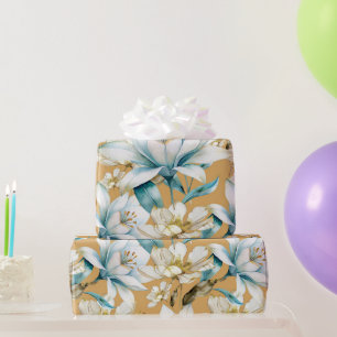 Papier Cadeau Aquarelle botanique bleu blanc lily floral