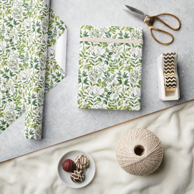 Papier Cadeau Aquarelle Botanique Vert feuilles (Artisanat)