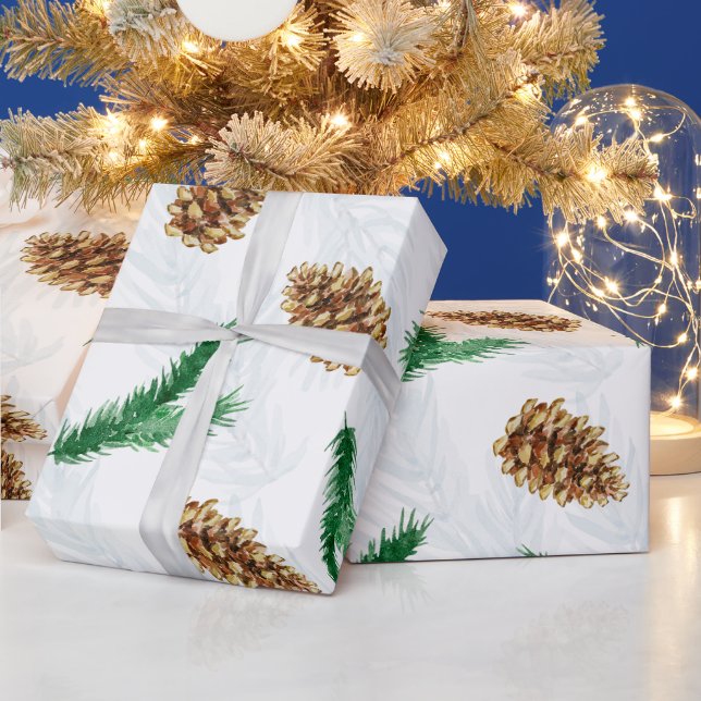Papier Cadeau Aquarelle Branches de pin et Pinecones Noël (Vacances)