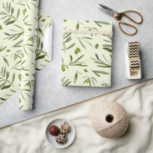Papier Cadeau Aquarelle Branches d'olive verte