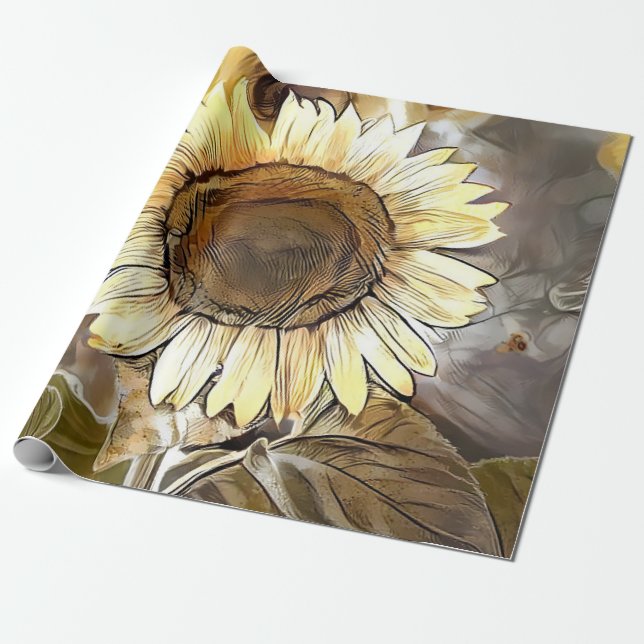 Papier Cadeau Aquarelle brillant Sunflower Collection élégante (Déroulé)