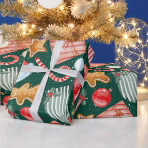 Papier Cadeau Aquarelle cadeaux de Noël sucre de canne de pain
