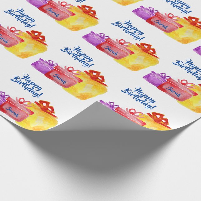 Papier Cadeau Aquarelle cadeaux, Joyeux anniversaire, cadeaux (Coin)