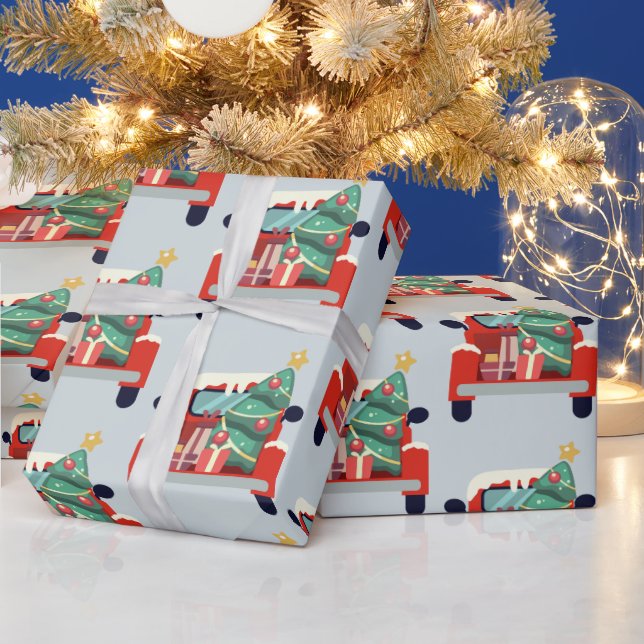 Papier Cadeau Aquarelle Camion Arbre de Noël présente Art (Vacances)