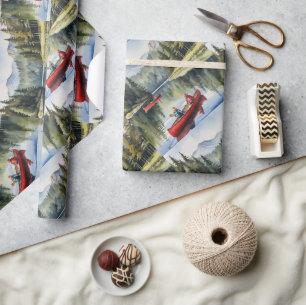 Papier Cadeau Aquarelle Canoë rouge Wilderness Boat Lake