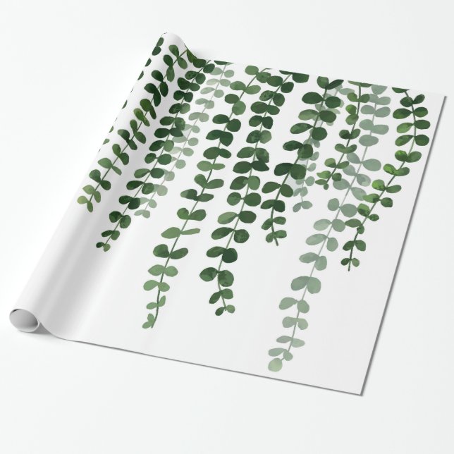 Papier Cadeau Aquarelle cascadant les vignes vertes (Déroulé)