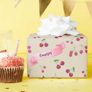 Papier Cadeau Aquarelle Cerises mignonne Whimsical Personnalisé