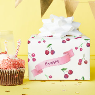Papier Cadeau Aquarelle Cerises mignonne Whimsical Personnalisé