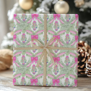 Papier Cadeau Aquarelle Chaud rose Bois Ginger Jar Tree Noël