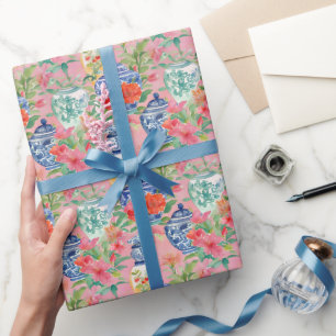 Papier Cadeau Aquarelle Chinoiserie Floral Ginger Jars