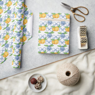 Papier Cadeau Aquarelle Chinoiserie Mandarins & Ornements