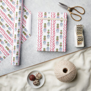 Papier Cadeau Aquarelle Chinoiserie Noël Bow rouge Topio