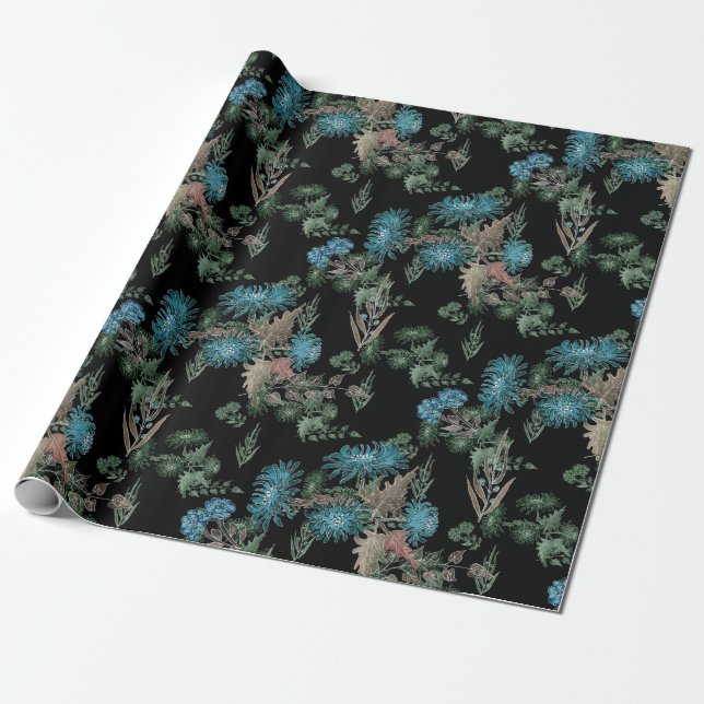 Papier Cadeau Aquarelle, chrysanthèmes (Déroulé)