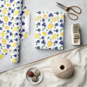 Papier Cadeau Aquarelle Citron et bleuets
