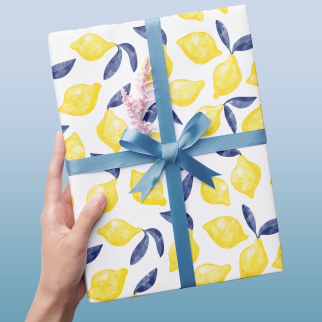 Papier Cadeau Aquarelle Citron Motif (Watercolor lemon pattern gift wrapping paper)
