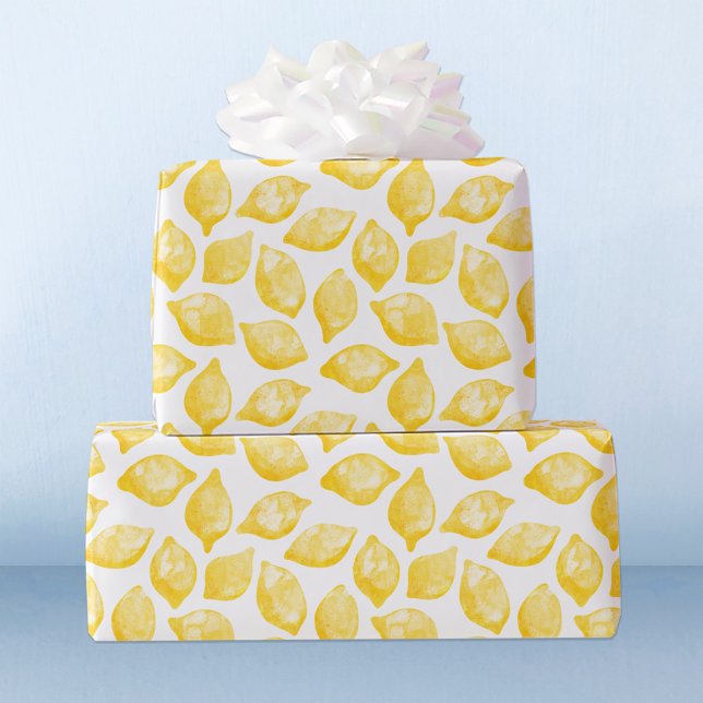 Papier Cadeau Aquarelle Citron Motif Papier d'enveloppement Citr (Créateur téléchargé)
