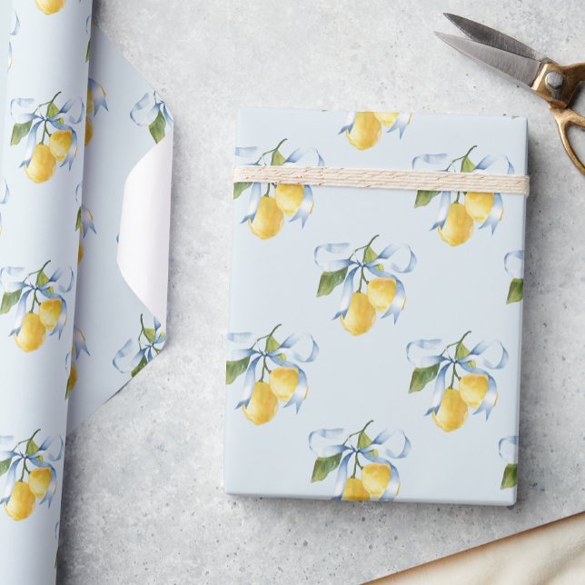Papier Cadeau Aquarelle Citrons de cou bleu (Créateur téléchargé)