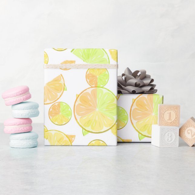 Papier Cadeau Aquarelle citrons fruits agrumes nature jaune frai (Baby Shower)