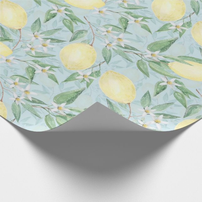 Papier Cadeau Aquarelle citrons fruits agrumes nature jaune frai (Coin)