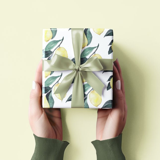 Papier Cadeau Aquarelle Citrons jaunes Motif sans couture (Créateur téléchargé)