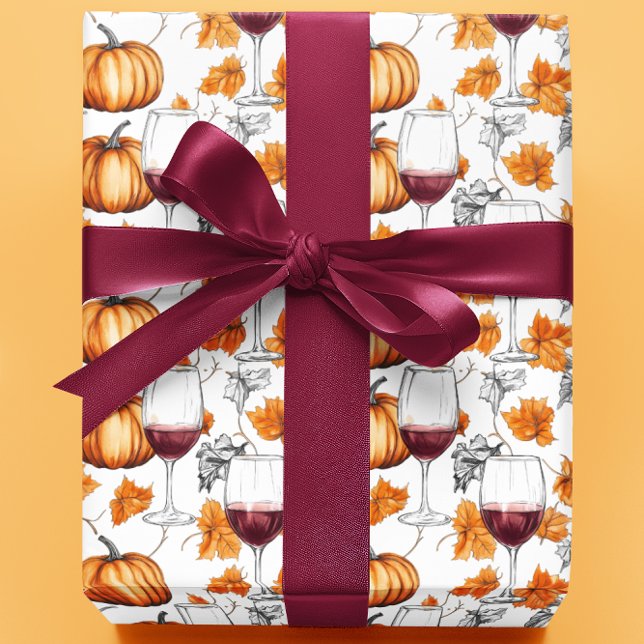 Papier Cadeau Aquarelle Citrouille et vin Automne (Créateur téléchargé)