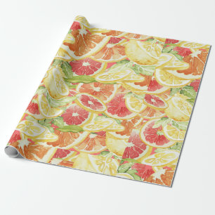 Papier Cadeau Aquarelle Citrus Pamplemousse Citron et orange