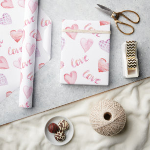 Papier Cadeau Aquarelle coeur et amour Saint Valentin