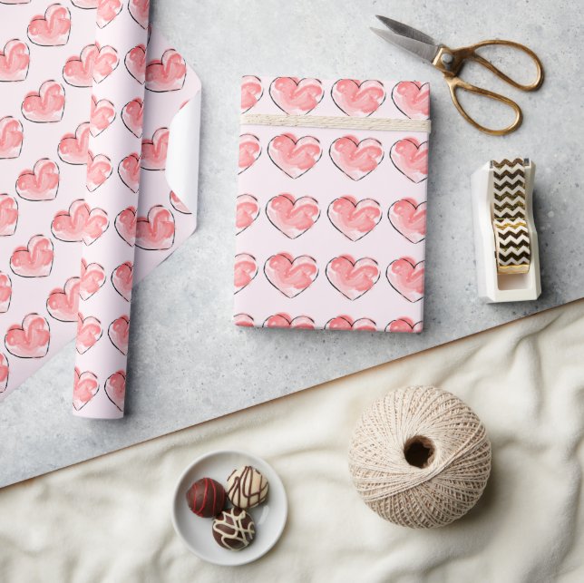 Papier Cadeau Aquarelle Cœur Rose Mignon (Artisanat)