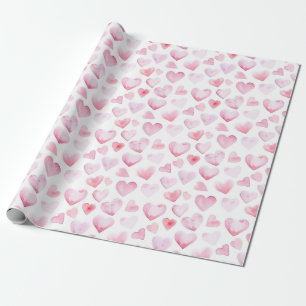 Papier Cadeau Aquarelle Coeurs roses Saint-Valentin