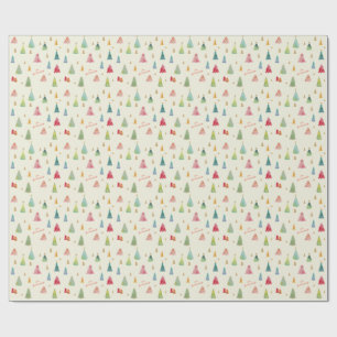 Papier Cadeau Aquarelle colorée Arbres de Noël Vacances Wrappi
