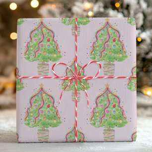 Papier Cadeau Aquarelle colorée Confetti arbres de Noël