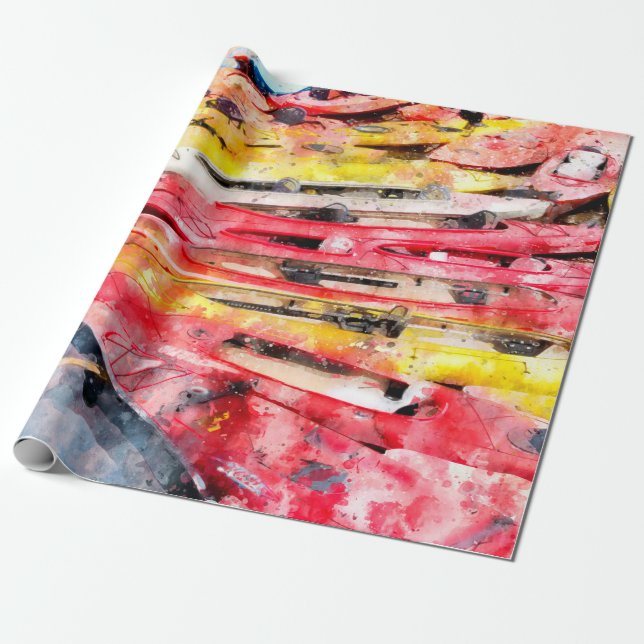 Papier Cadeau Aquarelle colorée de Kayak (Déroulé)