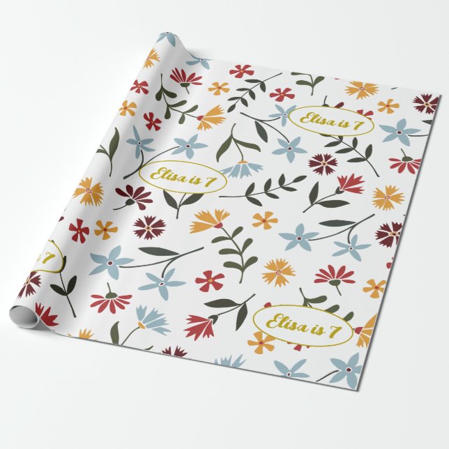 Papier Cadeau Aquarelle colorée Motif floral (Déroulé)