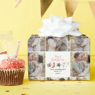 Papier Cadeau Aquarelle cookie de Noël multi photo rustique