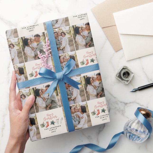 Papier Cadeau Aquarelle cookie de Noël multi photo rustique (Cadeaux)