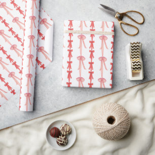 Papier Cadeau Aquarelle Coquette Rouge et Rose Bows