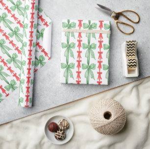 Papier Cadeau Aquarelle Coquette Rouge et Vert Vaches de Noël