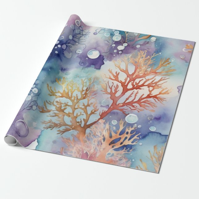 Papier Cadeau Aquarelle Coral luxueux ton pourpre (Déroulé)