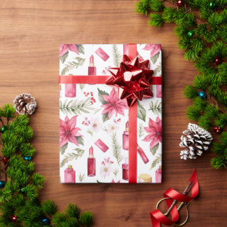 Papier Cadeau Aquarelle cosmétique rouge à lèvres floraux de Noë