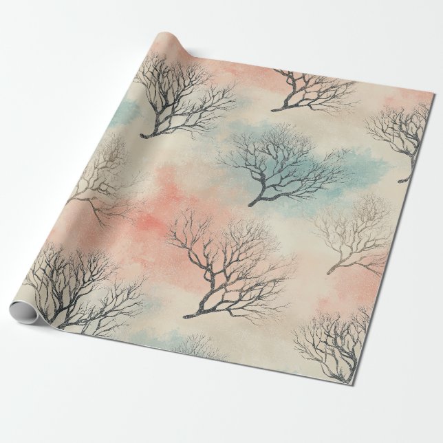 Papier Cadeau Aquarelle côtière raffinée avec corail et coquilla (Déroulé)